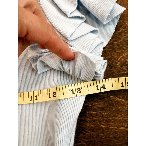 Express Women's XS Ribbed Ruffle‎ Sleeve Top Light Blue Cotton Spandex - Picture 6 of 8